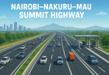 Nairobi–Nakuru–Mau Summit Highway: Transforming Kenya’s Northern Corridor Illustration of the Nairobi–Nakuru–Mau Summit Highway project showing dual carriageway expansion and toll stations along the Rironi–Mau Summit route.