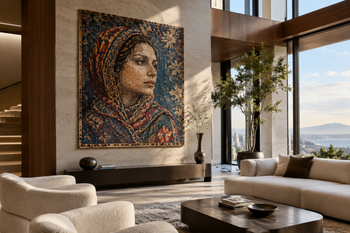 Gallery Living Room with Woven Portrait contemporary interiors
